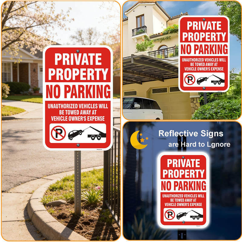 2 Pack Private Property No Parking Signs,18x12 Inch Unauthorized Vehicles Towed at Owner's Expense Sign, Reflective Rust-Free Aluminum, UV Protected, Weatherproof for Residential & Commercial Areas