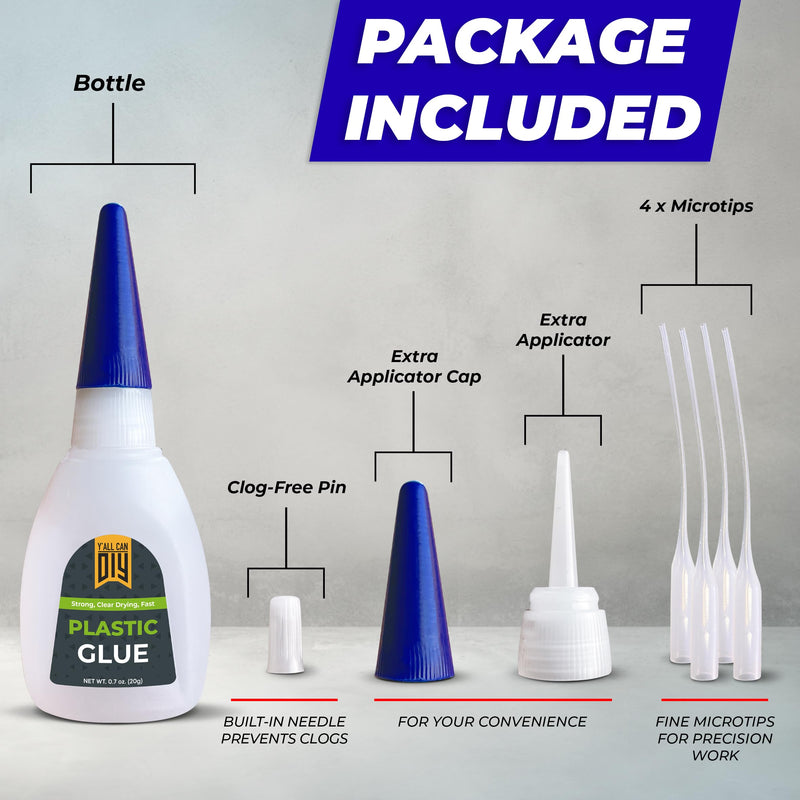 [Australia - AusPower] - Y'allCanDiy Super Glue for Plastic .76 oz, Heavy Duty Plastic Model Glue for Legos and Miniature. Plastic Glue Adhesive for PLA, 3D Printing, Toys, Car, ABS, PVC, DIY Hobby Models Craft Kit Bonding 1 Pack 
