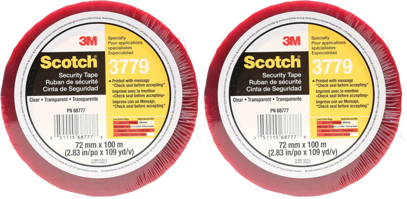 3M Scotch Security Message Box Sealing Tape 3779, 72 mm x 100 m, Individually Wrapped Conveniently Packaged (Pack of 2) 72 mm x 100 m (Pack of 2)