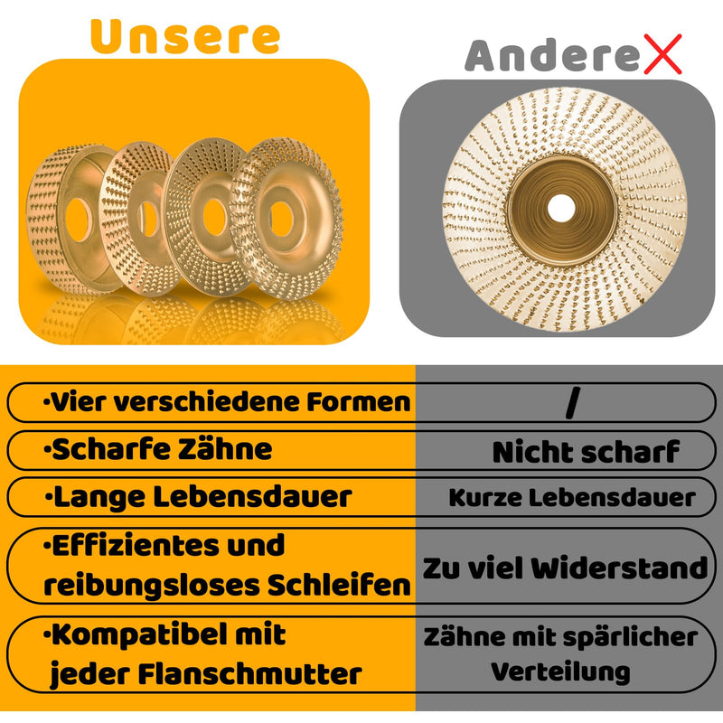 Pack of 4 Wood Sanding Discs for Angle Grinders, 75 and 100 mm Wood Carving Disc, for 115 mm or 125 mm Angle Grinder with 7/8 Inch (22 mm) Spindle Wood Carving Tools, Angle Grinder Attachments 4 Pack