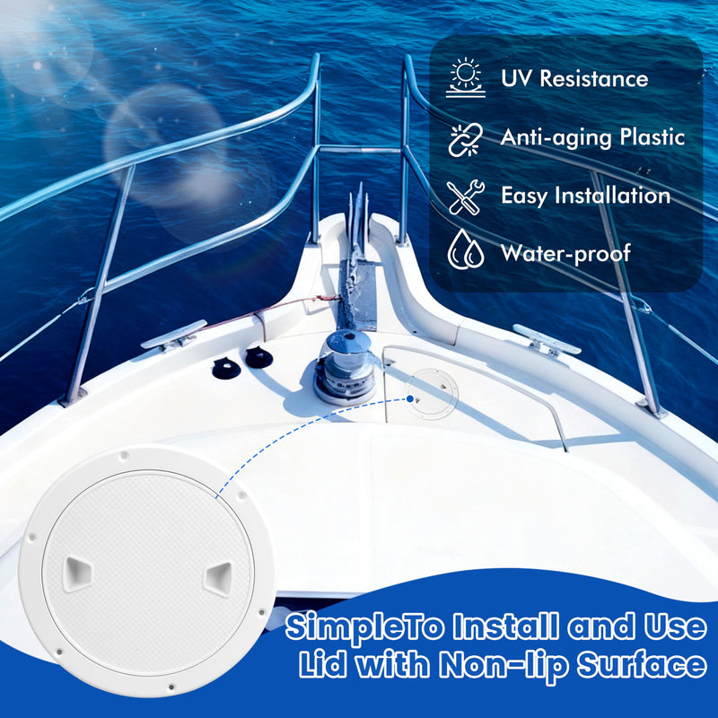 4"/6"/8" Boat Round Deck Plate Inspection Hatch，Deck Plates for Boats，Non-Slip Boat Hatch, Suitable for Ships, RV, Outdoor Facilities, ABS White Plastic, Attached 316 Stainless Steel Screw Black-4IN 1