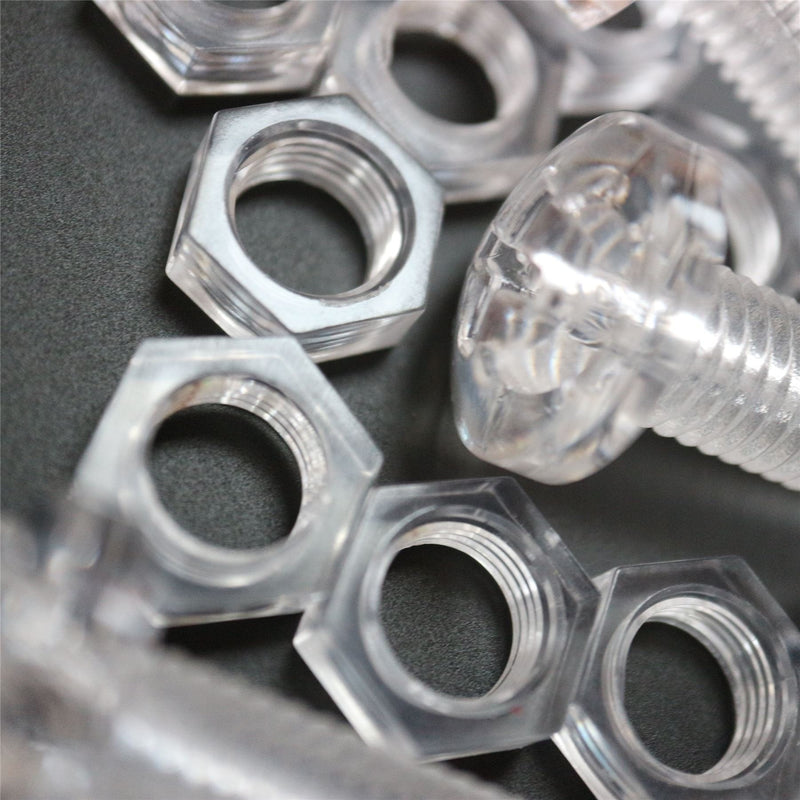 [Australia - AusPower] - Pack of 20 Transparent Clear Plastic, Pan Head, M10 x 40mm Nuts & Bolts -Acrylic Plastic Screws, (25/64 x 1 37/64 in) 