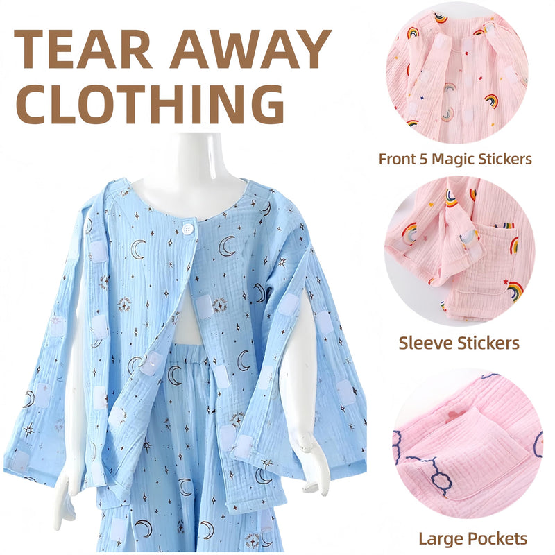 [Australia - AusPower] - WEEOATAR Kids Hospital Gown Clothes for Post Shoulder Surgery Broken Arm Clothing, Full Open, Easy to Wear with Magic Stickers on Both Sides Suitable for Boys and Girls (Pink, 150cm/59.0in) Pink 