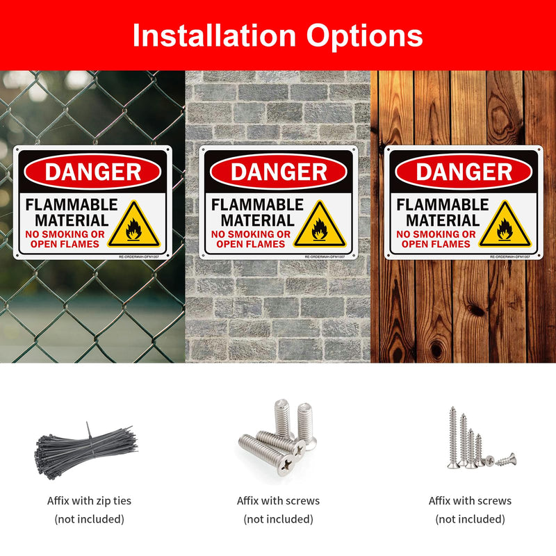 2 Pack Danger Flammable Material Signs, 10 x 7 Inch Aluminum No Smoking Or Open Flames Sign, Rust Free, UV Protected, Easy to Install- Indoor or Outdoor Use