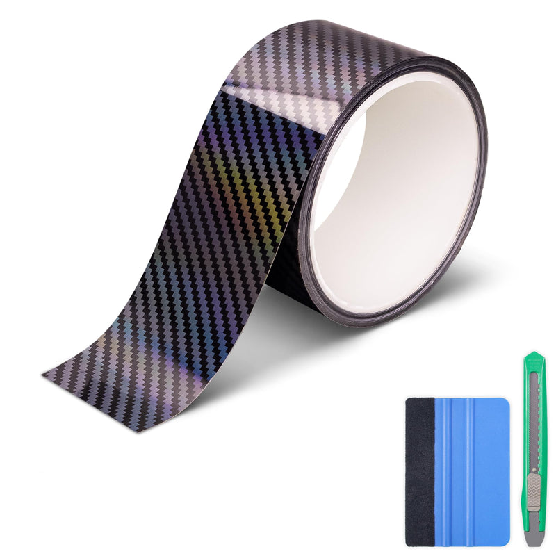 Lypumso 2D Carbon Fiber Vinyl Wrap, 2 Inch x 20ft Universal DIY Chrome Delete Tape Blackout Wrap Roll Car Window Trim Door Edge Guard Protection Tape Accessories with Free Tool Kit (Black) 2D Black