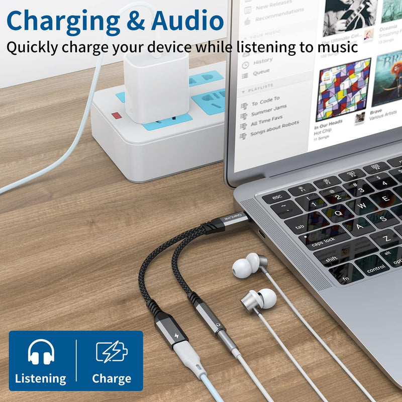 [Australia - AusPower] - USB C to 3.5mm Headphone and Charger Adapter, 2-in-1 Type C to Aux Jack Cable with PD 60W Fast Charging for iPhone 15 Plus 15 Pro Max, Samsung Galaxy S21 S22 S23 S24, Note 20 10, iPad Pro Air4, Pixel 