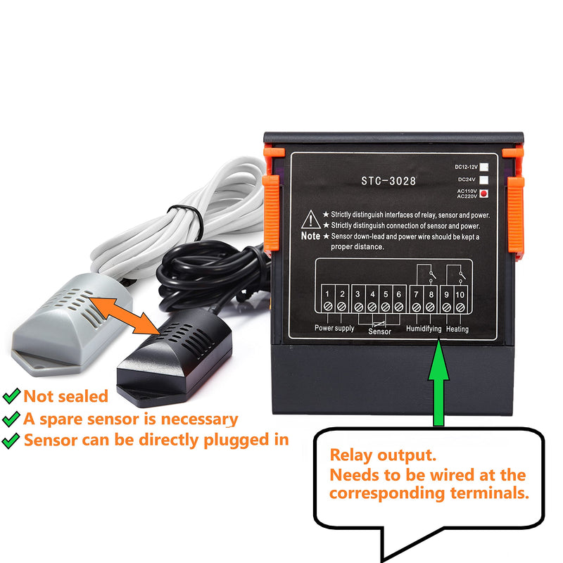 [Australia - AusPower] - VIGELA STC-3028 AC110~230V All-Purpose Temperature and Humidity Controller with Dual Displays and Dual Relay Outputs(Shipping with 2 Sensors) 