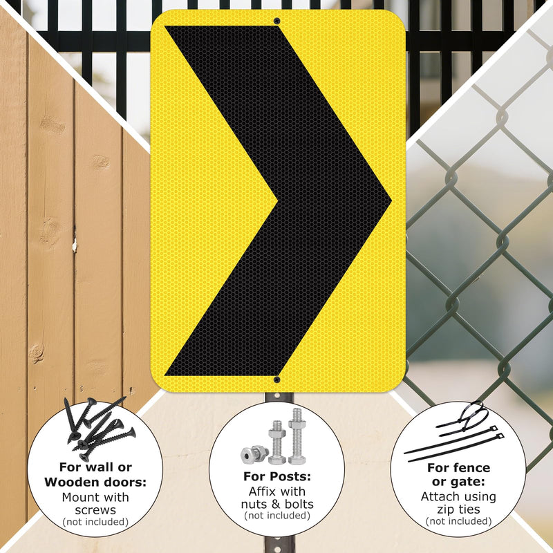 2 Pack Chevron Arrow Sign 18 × 12 Inch Engineer Grade Reflective Aluminum Waterproof Rust-Free Metal Right Arrow Sign with Pre-Drilled Holes for Road Driveway Curve Outdoor Black,Yellow 18" × 12" Right Arrow