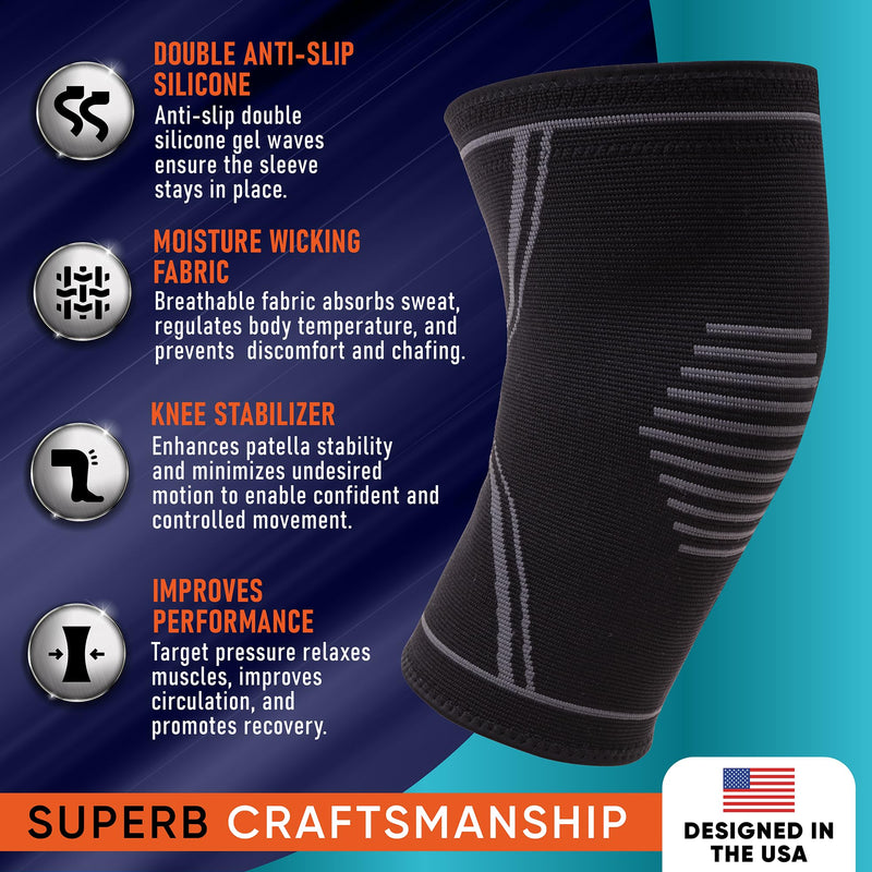 [Australia - AusPower] - Knee Brace for Pain Relief - 2 Pack Knee Compression Sleeves for Men and Women - Support for Weightlifting, Gym, Workout, Volleyball - Meniscus Tear, ACL, Arthritis Medium Black 
