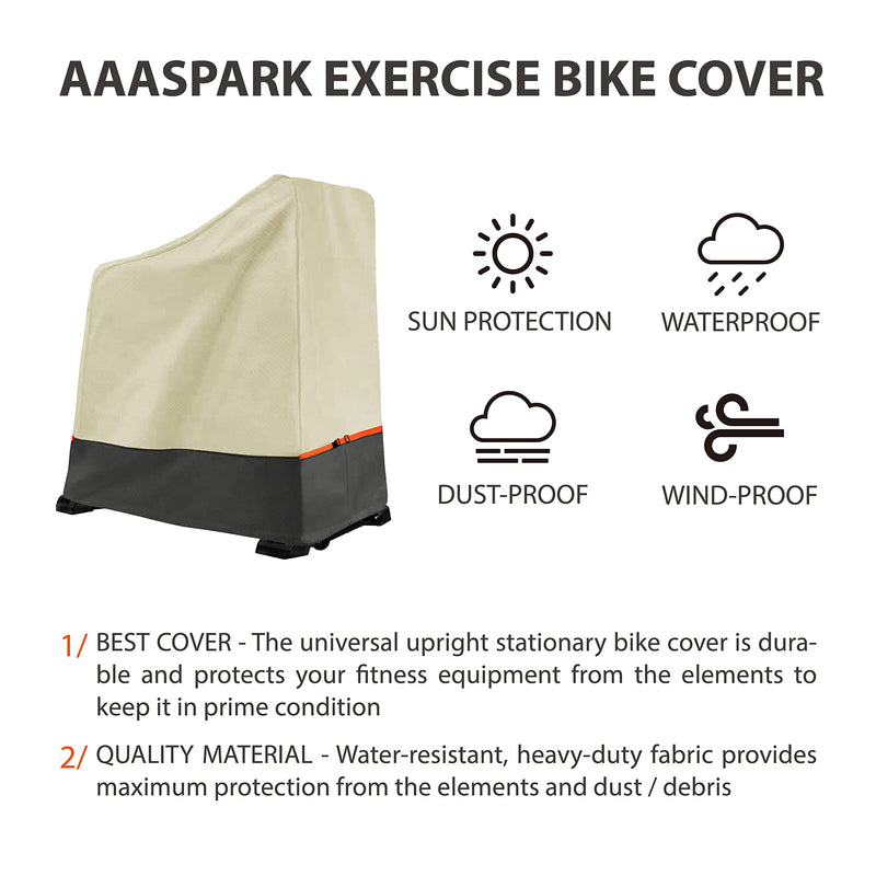 Exercise Bike Cover Waterproof – Heavy Duty Oxford Indoor/Outdoor Stationary Bike Protector, Beige Grey Two-Tone Design, Dustproof Fit for Upright & Spin Bikes up to 48.8"L x 22.8"W x 46"H