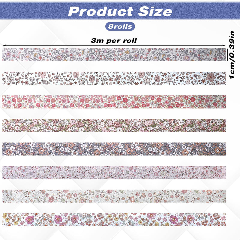 8 Rolls Floral Washi Tape, Cute Washi Tape Thin Retro Decorative Antique Patterns Masking Tapes for Arts,DIY Crafts,Journals,Planners,Scrapbook,Junk Journal,Wrapping