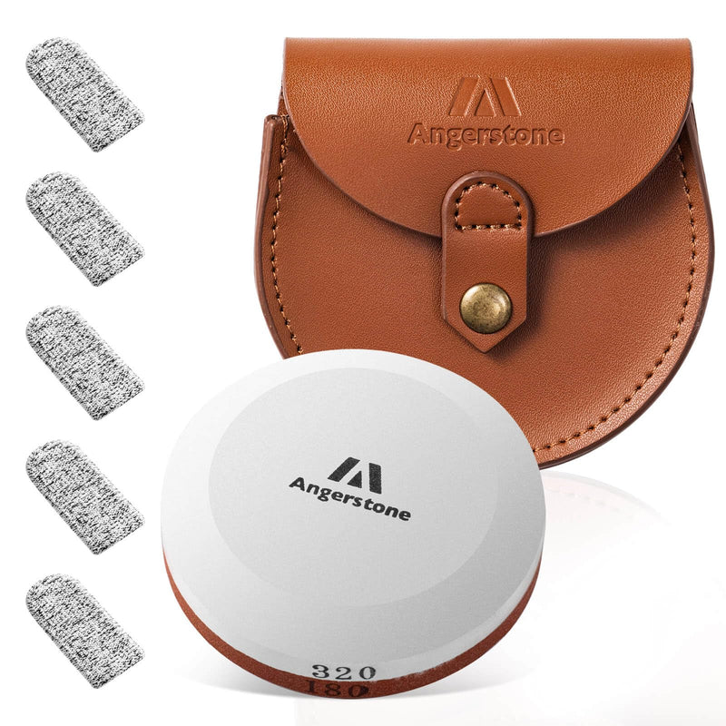 [Australia - AusPower] - Angerstone Axe Sharpener - Multipurpose Axe/Hatchet Sharpening Stone - Whetstone Blade & Tool Sharpener, Dual Grit 180/320 Sharpening Puck with Leather Sheath small 