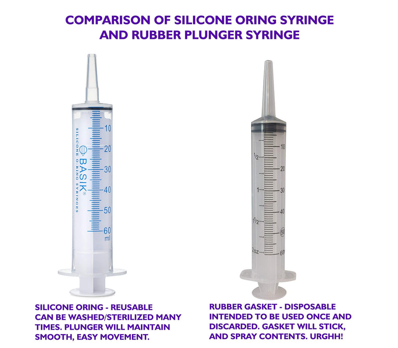 [Australia - AusPower] - BASIK 60ml | 60cc Cath Tip Silicone O-Ring Syringes | Tube Feeding | Oral Syringe Craft and Garden Multi-Use Syringe 5/Pack 