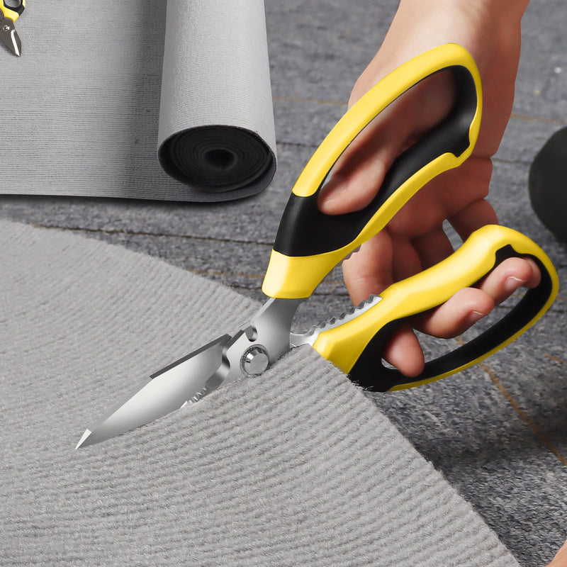 [Australia - AusPower] - Utility Scissors Heavy Duty Multipurpose 8'',sharp Scissors All Purpose heavy duty,Carpet Scissors,Easy Cutting Cardboard,Wires,Leather,Fabric, Shears Tools For Left & Right Handed.?Yellow? 8'' Yellow 