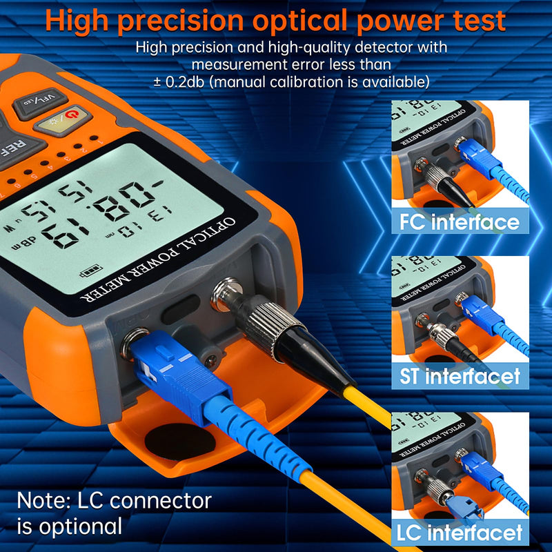 [Australia - AusPower] - 4-in-1 Fiber Optic Tester, Portable Optical Power Meter FC/SC/ST Standard Interface, Built-in 30Km Fiber Fault Detector Network Cable Tester with 1pc FC to LC Adapter 1 