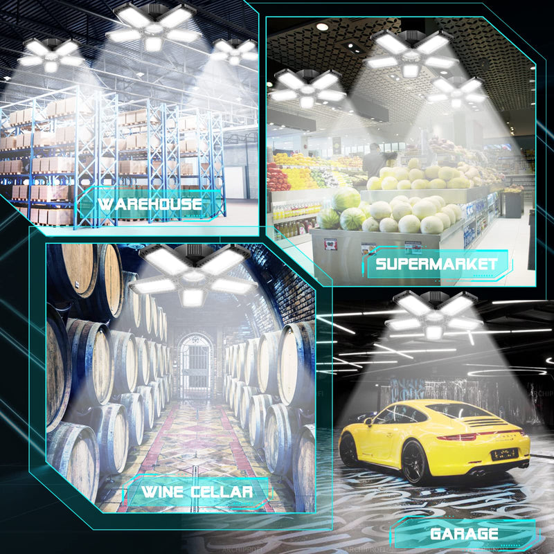 [Australia - AusPower] - LED Garage Lights - 160W 16000LM 6500K Garage Lights Screw in LED Garage Ceiling Lights with 5+1 Deformable Panels, Garage Lights Ceiling LED for Garage, Workshop, Basement Support E26/E27 (1) 1 