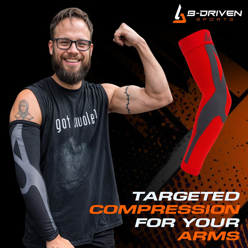[Australia - AusPower] - B-Driven Sports Graduated Compression Arm Sleeves, Medical Grade 20-30mmHg, For Baseball, Basketball, and more - 4 Colors Large Black 
