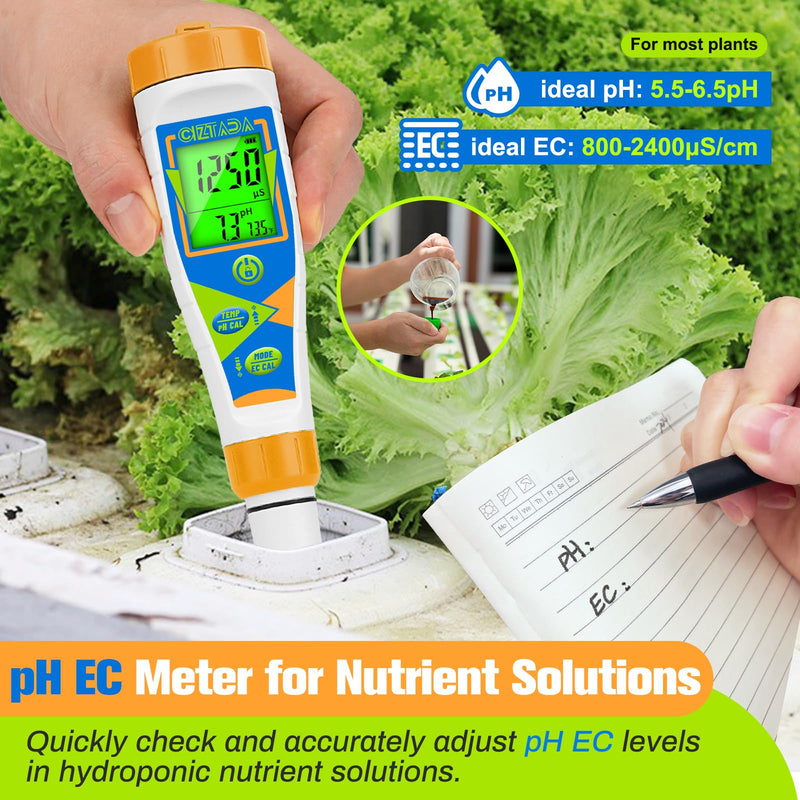 [Australia - AusPower] - pH Meter for Water Digital EC and PPM Meter for Hydroponics Nutrient 4 in 1 pH EC TDS Temperature Tester with Large Display for Indoor Plant Grow DWC Setup Aeroponic Pool Aquarium EC Meter 