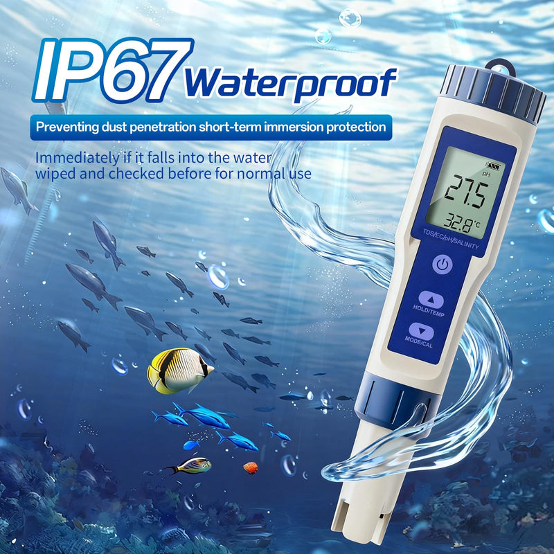 [Australia - AusPower] - ZuanXin Pool pH Meter, 5 in 1 Salinity Tester with PH/Salinity/TDS/EC/Temperature Function, TDS Tester for Drinking Water, Hot Tubs, and Spas bule 