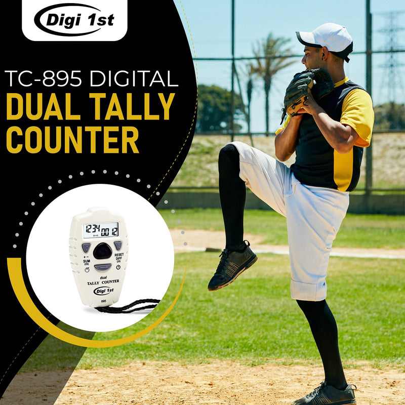 TC-895 Digital Dual Tally Counter, Electronic Up Down Clicker Counter, Add/Subtract People Counter, Handheld Pitch Counter for Golf, Lap & Sports Games