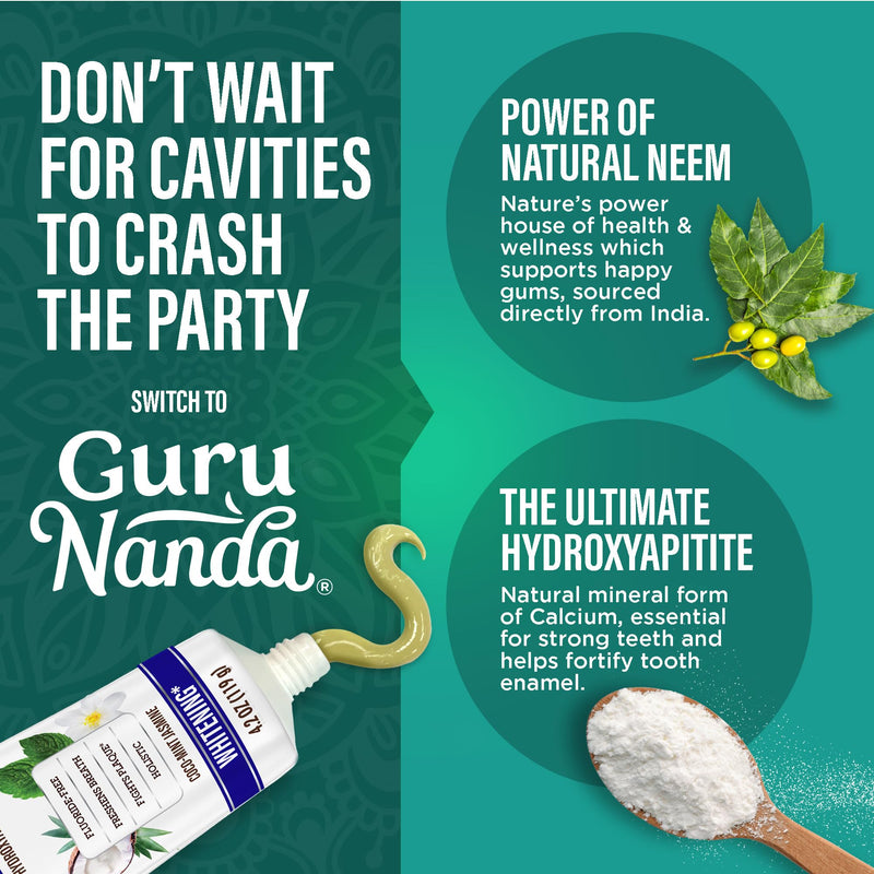 [Australia - AusPower] - GuruNanda Hydroxyapatite Toothpaste, SLS & Fluoride Free, Whitening Toothpaste - Freshens Breath, Fights Plaque - Natural CocoMint Jasmine Neem, 4.2oz 4 Ounce (Pack of 1) 