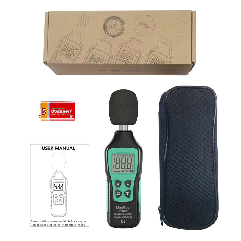 [Australia - AusPower] - Decibel Meter, Digital Sound Level Meter 30-130 dB(A), Portable SPL Meter with Backlight LCD Display, Audio Noise Measure Device with MAX/MIN, Data Hold, Flashlight for Home Factory Office 