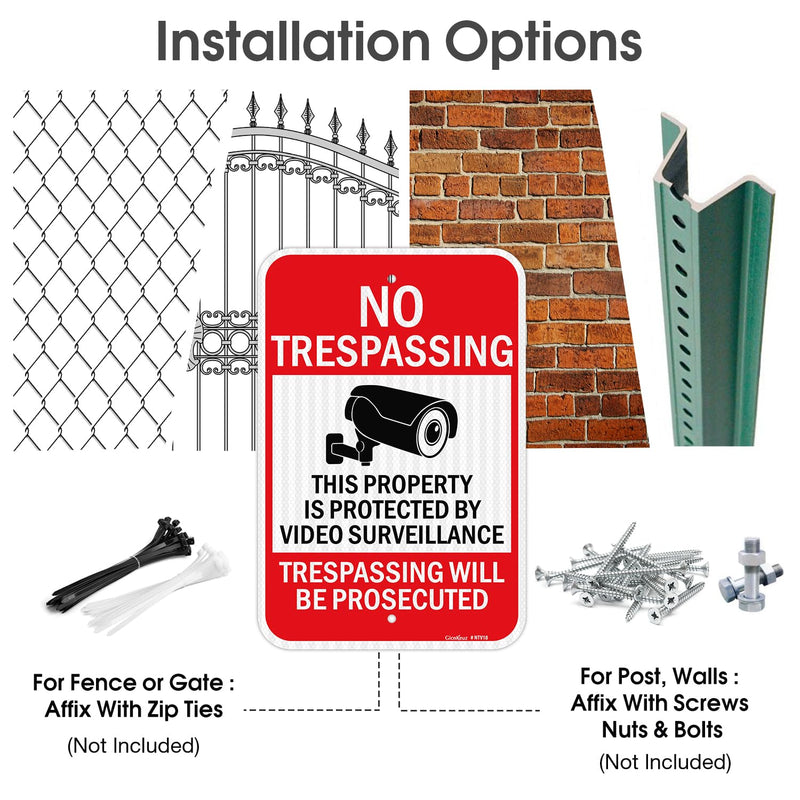 GicnKeuz Large Video Surveillance Signs, 18x12 Inches No Trespassing Sign Private Property Sign,Engineer Grade Reflective Aluminum, Fade Resistant,Indoor or Outdoor Use (2-Pack) Red 2 PACK