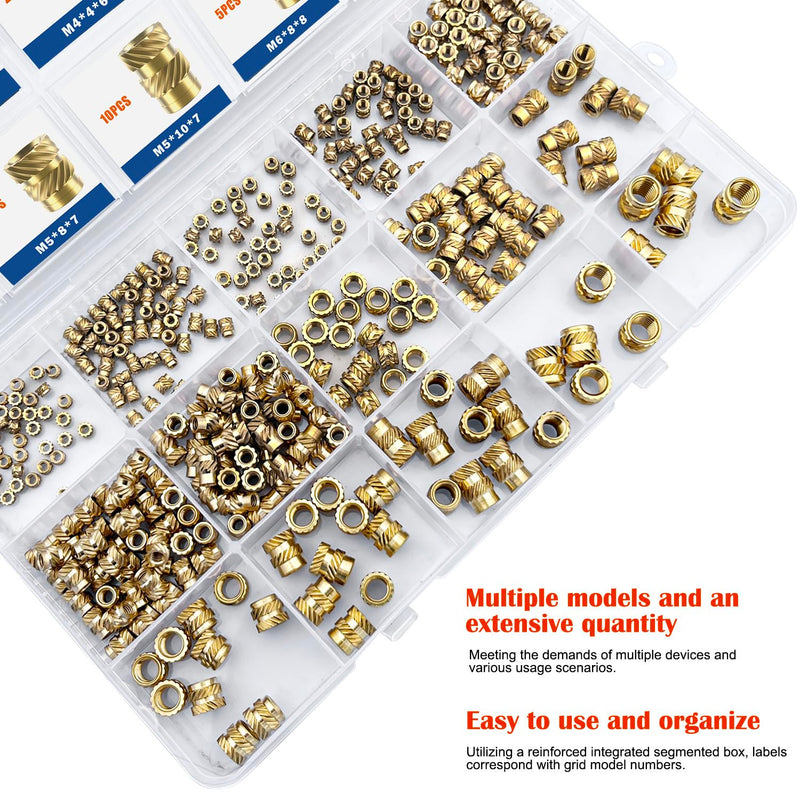 [Australia - AusPower] - 400Pcs Threaded Inserts, M2 M2.5 M3 M4 M5 M6 Female Thread Metric Knurled Nuts Assortment Kit, Brass Heat Set Insert for Plastic and 3D Printing Components 