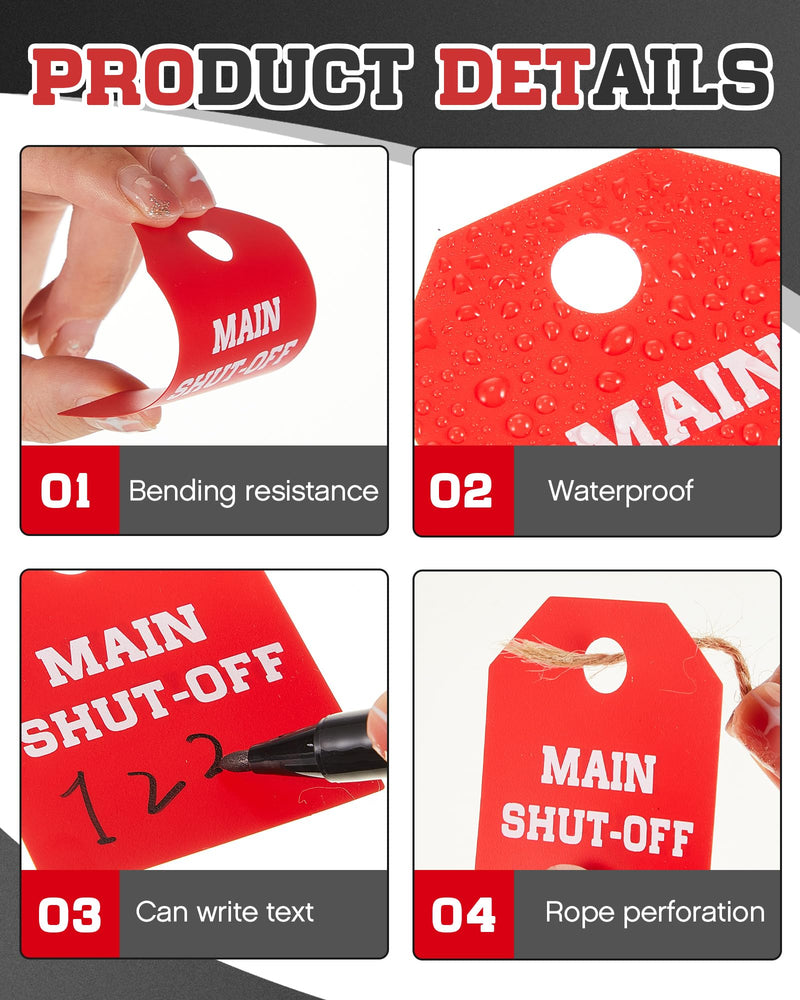 [Australia - AusPower] - 20 Pcs Main Shut Off Valve Tags 2 x 2.5 Inches Plastic Valve Identifier Tag Plumbing Identification Pipe Tags, White and Red 