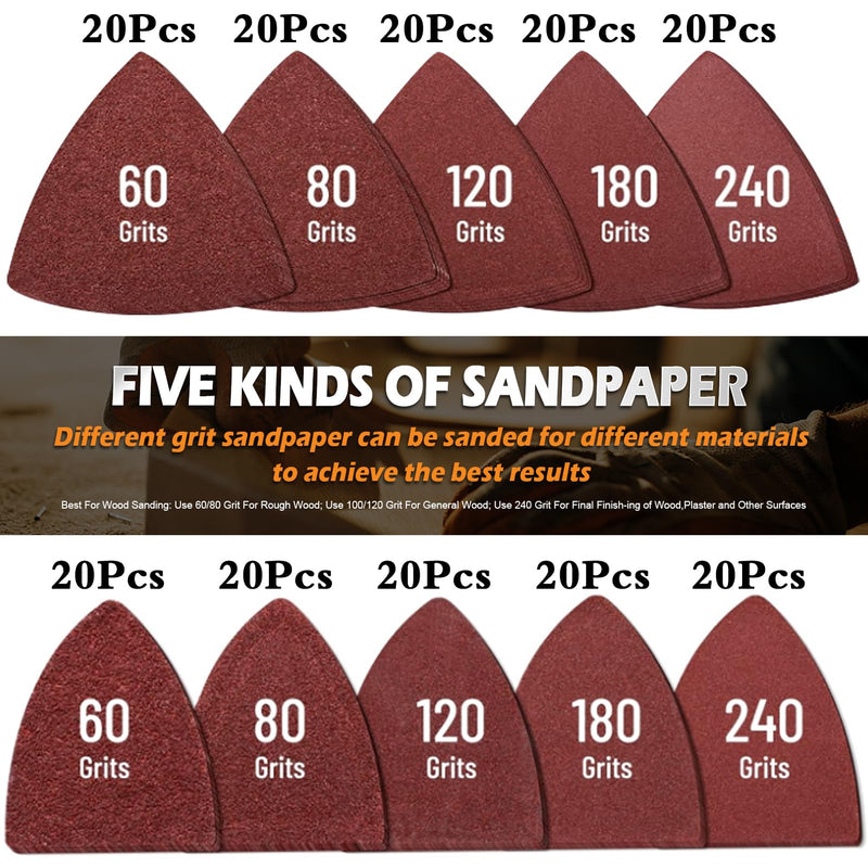 [Australia - AusPower] - 208Pcs Oscillating Tool Sanding Pads Kit, 4Pcs Triangle Sanding Pads and 4Pcs Finger Sanding Pad, 200Pcs Multitool Sandpaper Set, Grit Fit for Finishing Wood Sanding 