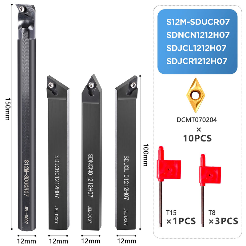 [Australia - AusPower] - Lathe Turning-Tool Bit Set 14pcs - 4pcs 1/2" Shank Threading Holder Boring Bars+10pcs Indexable Carbide Inserts DCMT070204 for Lathe Threading Tools 4pcs 1/2" Shank diameter holders+10pcs DCMT070204 