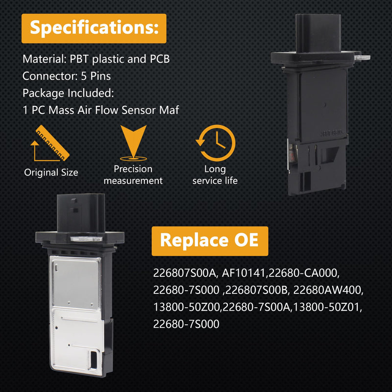 Mass Air Flow Sensor Maf Meter for Nissan Altima 04-14 / Armada 05-15 / Pathfinder 05-14 & Infiniti EX35 08-12 / Q45 05-06 & Suzuki Equator 09-12 & More Replace OE 22680-7S00A 22680-7S000