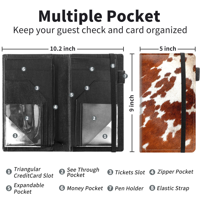 [Australia - AusPower] - Server Books for Waitress Book,Leather Server Book with Zipper Pocket,Fit Waitress Apron,Guest Check Books for Servers Notepad Check Presenters for Restaurants 5" x 9",Cow Stripe Cow Stripe 