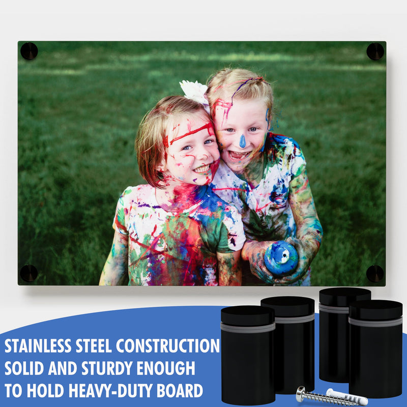 [Australia - AusPower] - 4 Pcs Stainless Steel Standoff Screws (Black) - ½” x 1” Screws for Acrylic, Wood, and Glass Signage - Sign Standoffs Wall Mount for Frames, Advertisements, and Displays Black 