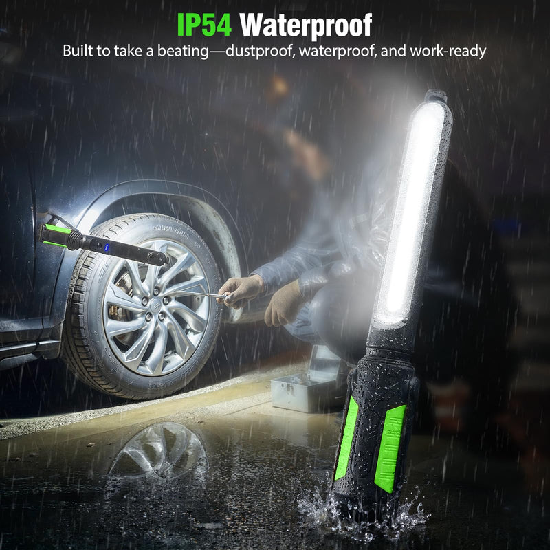SYLSTAR Work Light for Mechanic, 2400LM LED, 4400mAh Rechargeable, Magnetic, Underhood Work Light with Hooks for Car Repairing/Inspection/Garage/Workshop/Emergency Green