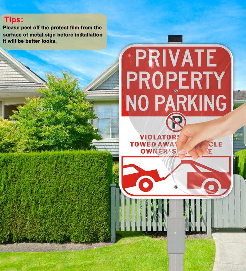 2Pack Private Property No Parking Signs with 36" Stake, Violators Will Be Towed Away at Vehicle Owner's Expense Signs, 14"×10" Reflective Aluminum Sign, Fade Resistant, Including Screws