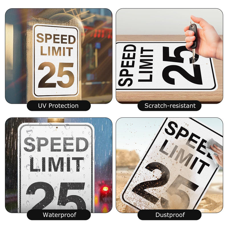 2 Pack Speed Limit 25 MPH Sign 18 × 12 Inches Reflective Weatherproof Aluminum Metal Traffic Satefy Signage with Pre-Drilled Holes for Indoor Outdoor Use