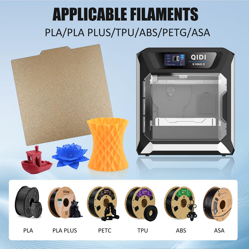 CCTREE Double Sided Textured PEI Sheet for QIDI X-Max 3, PEI Spring Steel Build Plate Flexible Print Bed Removable Surface Platform for QIDI X-Max 3, Geetch A30 Pro 3D Printers, 330 * 330 mm 330*330