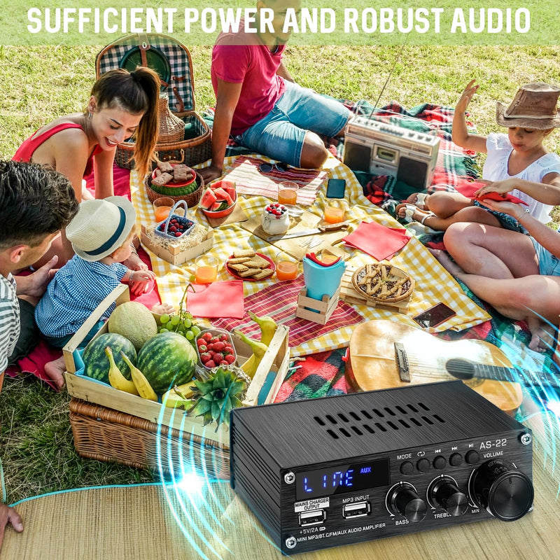 [Australia - AusPower] - Sunbuck Mini Amplifier, Stereo Receivers for Home Stereo System, 2 Channel Stereo Amplifier with RCA/USB/FM, Bluetooth Receiver Amplifier, Home Theater 300Wx2, Mini Amplifier for Speakers, AS-22BU Mini Size-300W 