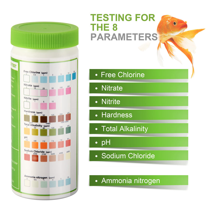AAwipes 8-in-1 Aquarium Test Kit (150 Strips) for Freshwater & Saltwater - Quick & Accurate Water Testing for Aquariums & Ponds. Tests Free Chlorine, Hardness, pH, Ammonia Nitrogen, etc. (K02-150) 150 Strips
