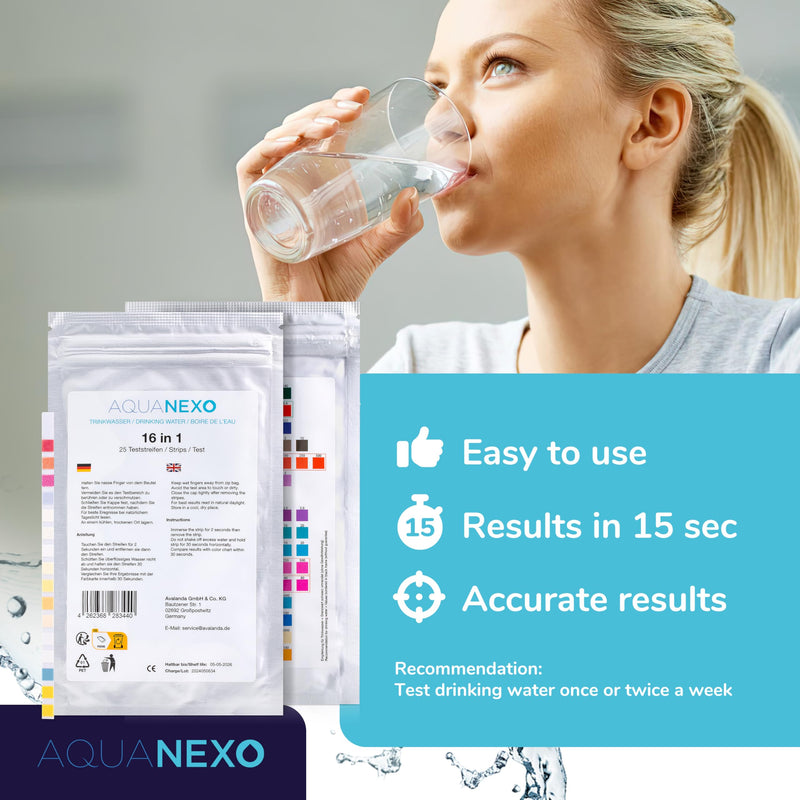 [Australia - AusPower] - 25 Water Tester Drinking Water 16-in-1, pH Test Strips, Water Hardness Test Strips, Measure Water Hardness, pH Value Test Strips, Drinking Water Test Strips, Drinking Water Test 
