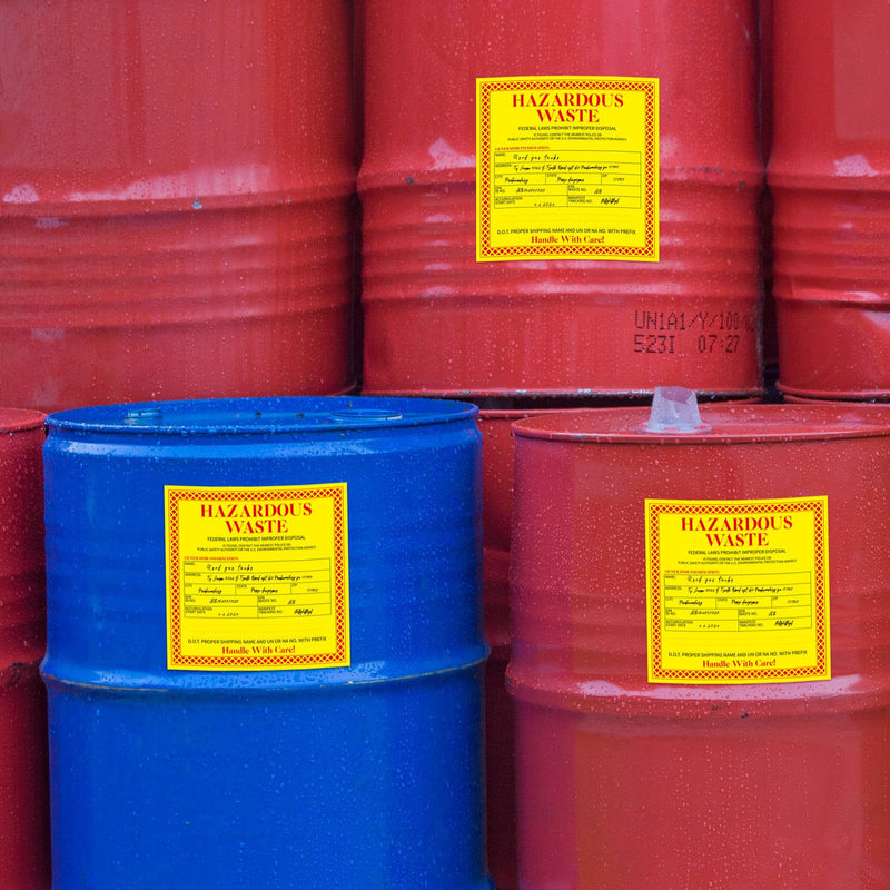 [Australia - AusPower] - 50 Pcs Hazardous Waste Label Adhesive Vinyl Hazmat Labels Legend "Hazardous Waste - Federal Laws Prohibit Improper Disposal. Handle with Care! " 6 x 6 Inch Red/Black/Yellow 