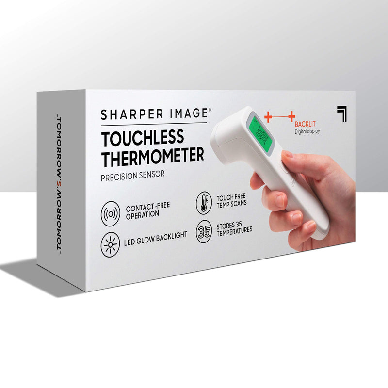 [Australia - AusPower] - SHARPER IMAGE Digital Touchless Smart Forehead Thermometer, High-Precision Infrared Sensors, Stores 35 Readings, Touch-Free Temp Scans, Battery Powered, Built-in LED Glow Light 