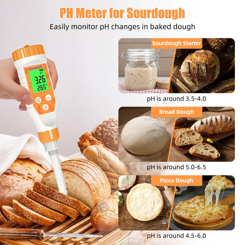 [Australia - AusPower] - Food pH Meter Digital pH Tester for Food Fermentation Canning Cooking – Accurate pH Meter for Sourdough Bread, Cheese, Hot Sauce, Yogurt – Smart Water Resistant Food Orange 