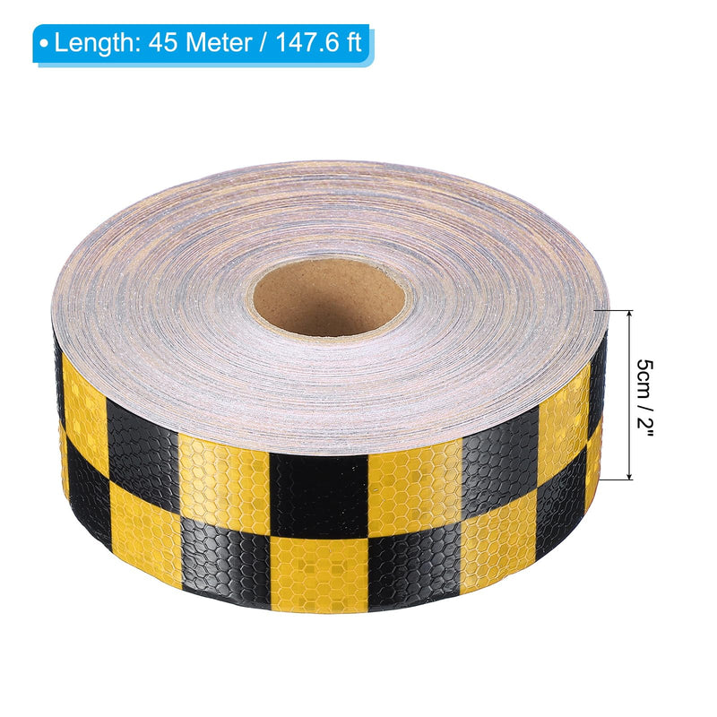 PATIKIL Reflective Tape, 1 Roll 2 Inch x 148 ft Waterproof Self Adhesive High Visibility Caution Warning Safety Tape Outdoor Lattice Reflector for Trucks Trailers Cars, Gold Black 2 Inch x 148 Feet