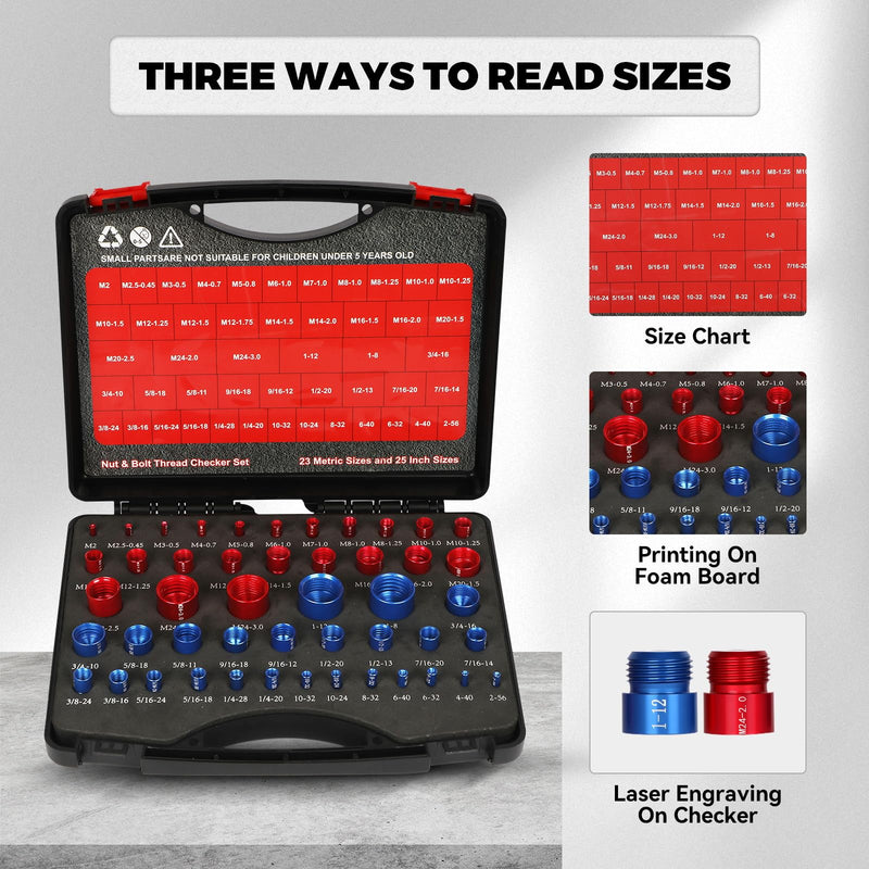 [Australia - AusPower] - Thread Checker,48PCS Nut and Bolt Thread Checker, Standard 25 Inch & 23 Metric Bolt Size Finder for Detecting The Dimensions of Threaded Nuts in Narrow Spaces. 