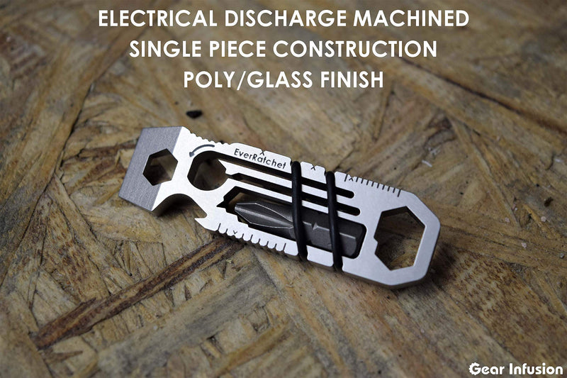Gear Infusion EverRatchet - EDC Bladeless Keychain Multitool – 17-in-1 tool with Bottle Opener, Screwdriver, Pry Bar, Wrenches & Ratchet (Titanium) Titanium - Original
