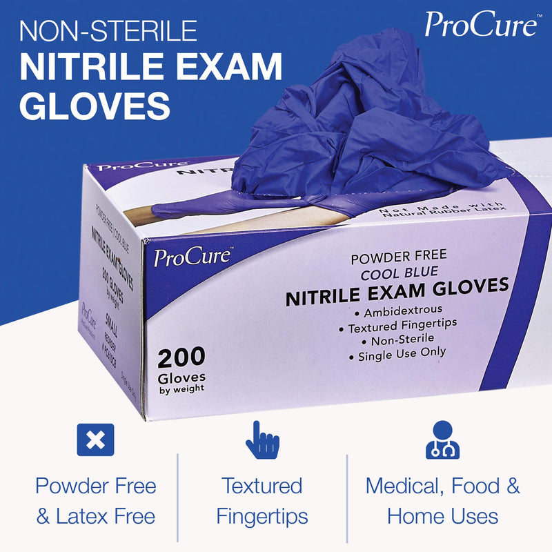 [Australia - AusPower] - ProCure [200 Count] Disposable Nitrile Gloves - Latex Free, Powder Free Medical Exam Gloves Blue (Medium) 