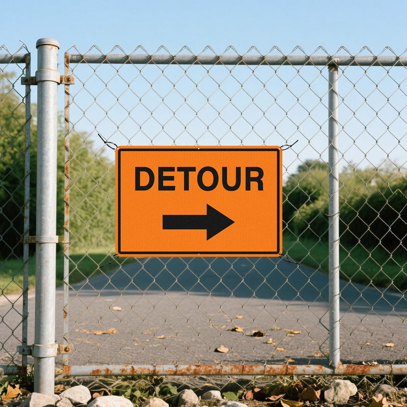 2 Pack Detour Sign with Right Arrow 12 x 18 Inch Reflective Aluminum Traffic Signs Rust-Free Waterproof Road Barricade Signs for Construction Zones Parking Lots Driveways Orange-Right Arrow
