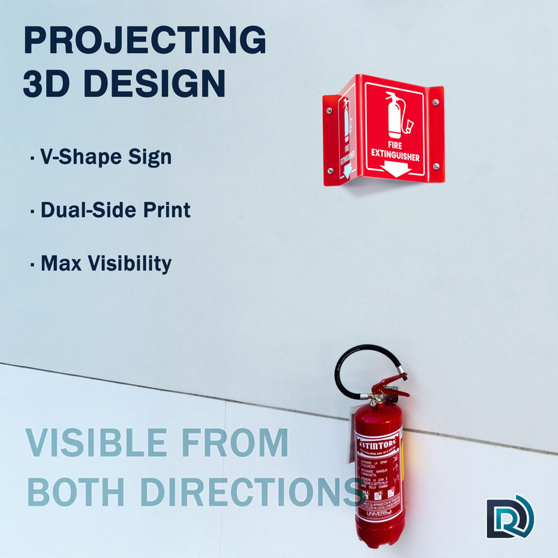 Fire Extinguisher Sign with Arrow, 6 Inch 3D Two-Sided Acrylic Projecting V Sign, Fire Extinguisher Signs for Wall Mount, Business Signs with Screws, 4 Pack Red Acrylic - Pack of 4